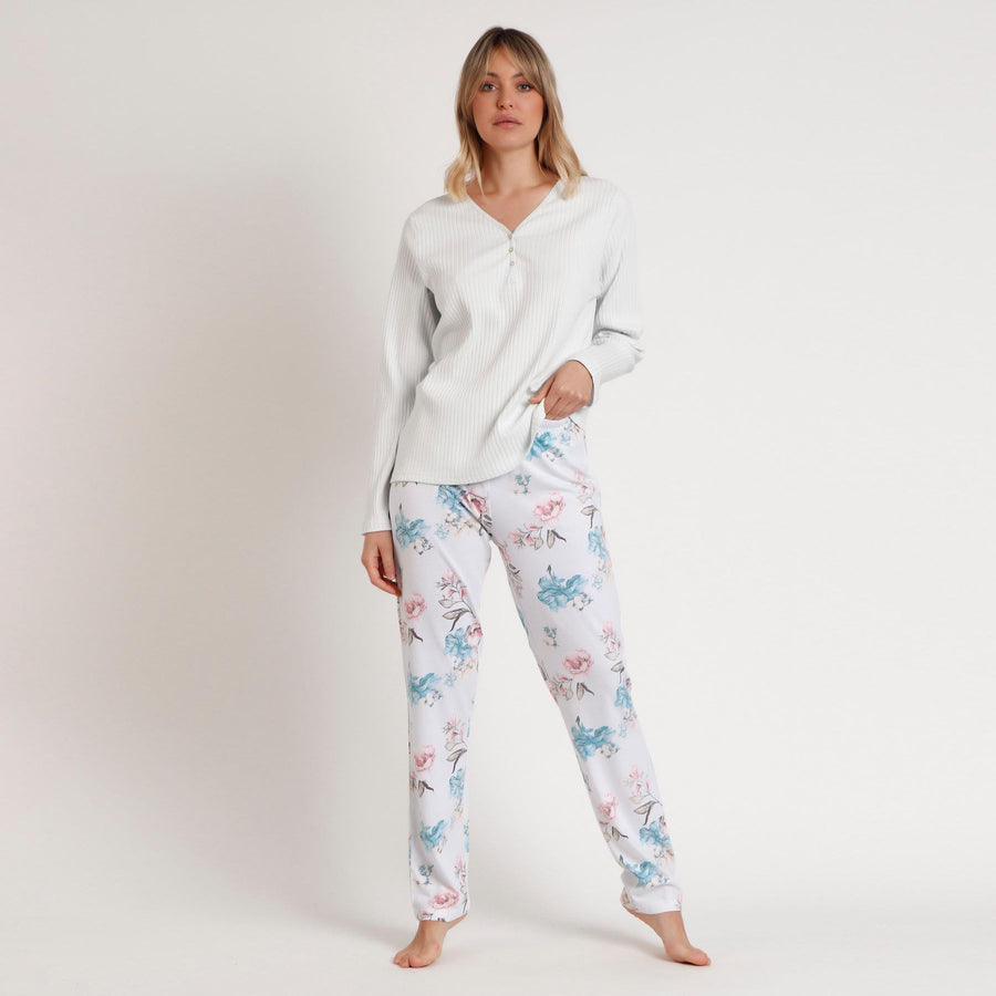 Pigiama donna serafino con pantalone stampa floreale - 62658