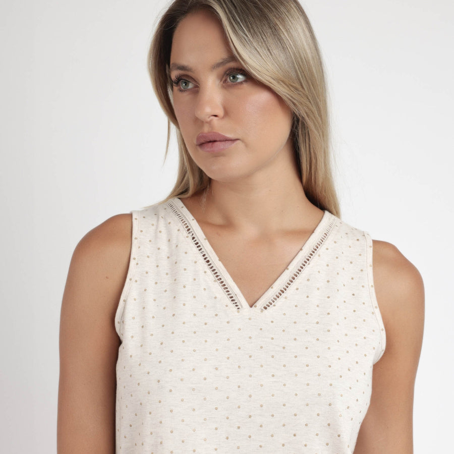 Pigiama spalla larga con pois gold e shorts - 63082-0