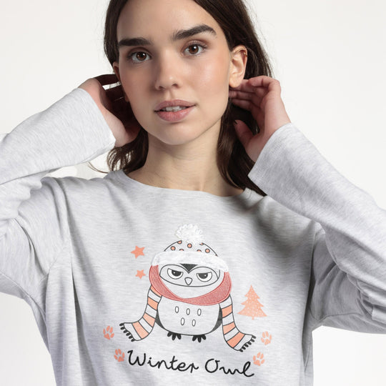 63592-0 - Pigiama donna caldo cotone gufetto