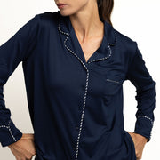 64594-0 - Pigiama aperto in morbida maglia colletto a revers e pantaloni lunghi