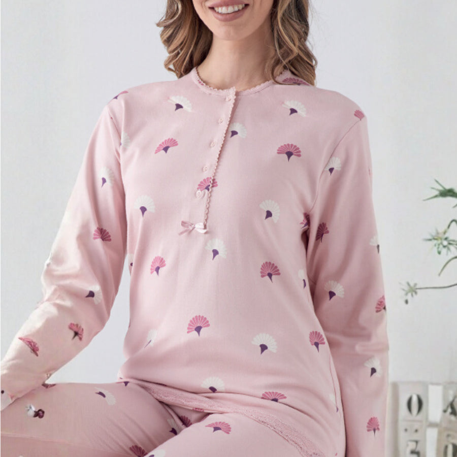 4138L - Pigiama caldo cotone serafino con fiori