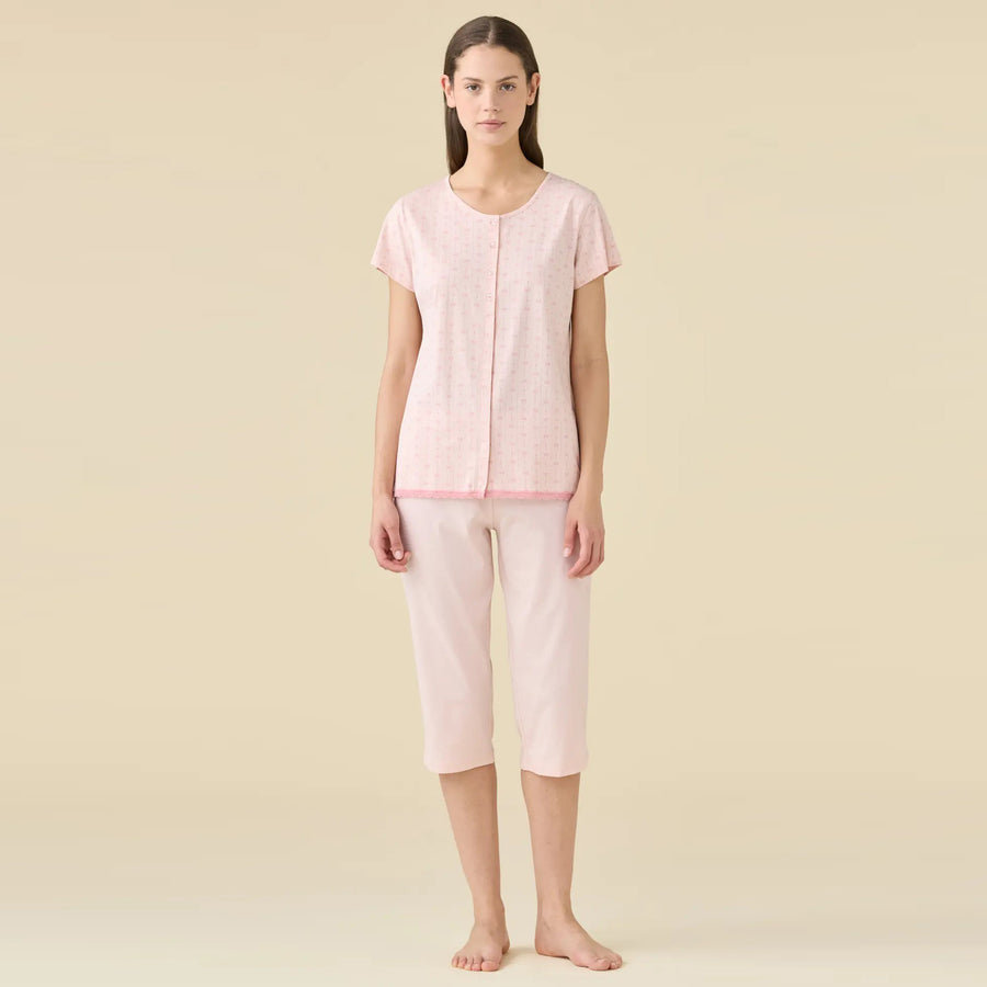 FA9534AB - Pigiama mezza manica con pantalone pinocchietto aperto avanti