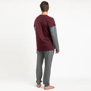64518-0 - Pigiama a maniche lunghe con maglia bordeaux mélange con dettagli in rilievo