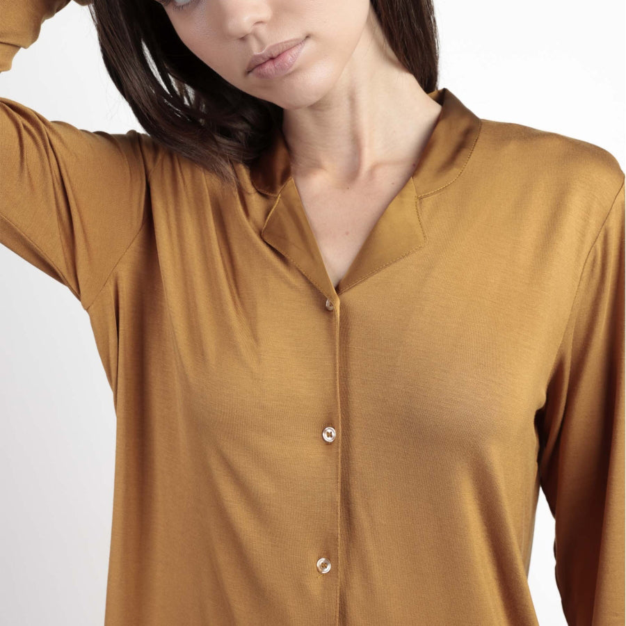 63647-0 - Pigiama in modal con collo in raso aperto avanti