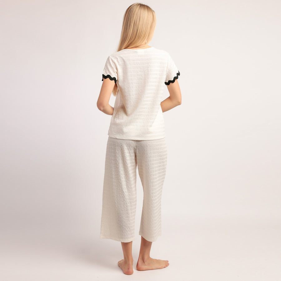 Pigiama Donna mezza manica pantalone pinocchietto effetto mussola - 64093-0