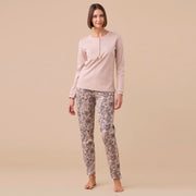 FA9265 - Pigiama donna in caldo cotone con pantalone fantasia e maglia tinta unita