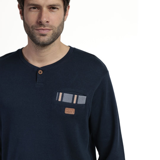 63180-0 - Pigiama uomo in caldo cotone senza polsini con pantalone righe