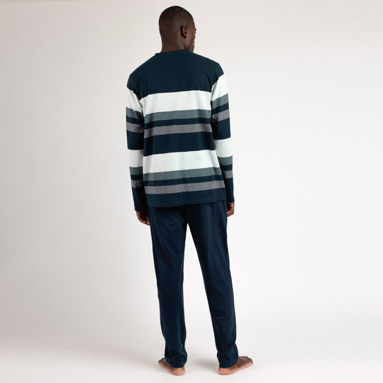 Pigiama Admas manica lunga con maglia rigata e pantalone tinta unita - 63130-0
