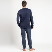 64181-0 - Pigiama a maniche lunghe in maglia di cotone interlock con colletto button-down e pantaloni lunghi