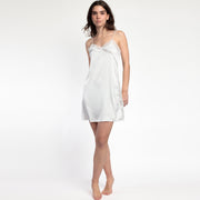 Camicia da notte in raso spalla stretta e pizzo - 61380-0