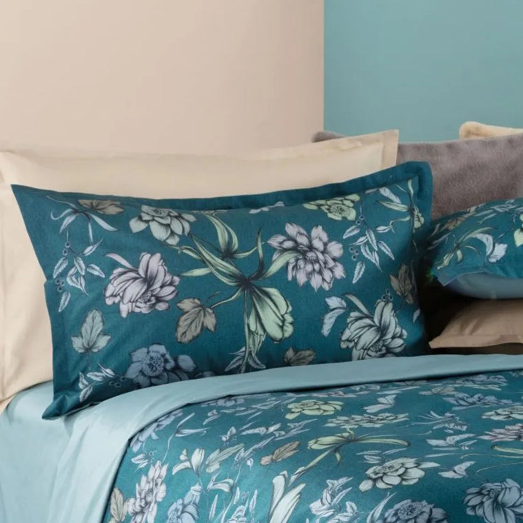 Kayla completo letto - Lenzuolo copriletto in percalle di cotone con stampa floreale