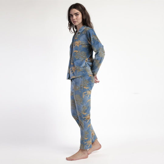 63640-0 - Pigiama in coral aperto avanti stile camicia