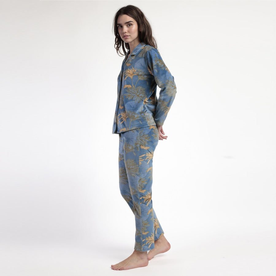 63640-0 - Pigiama in coral aperto avanti stile camicia