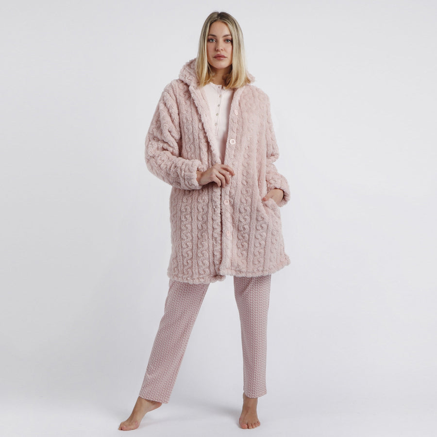 67040-0 - Vestaglia in coral effetto treccine con bottoni