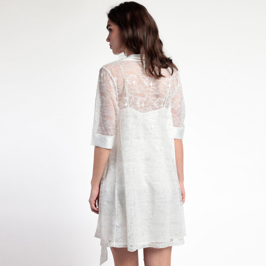 Vestaglia in raso con dettagli in pizzo - 67227-0