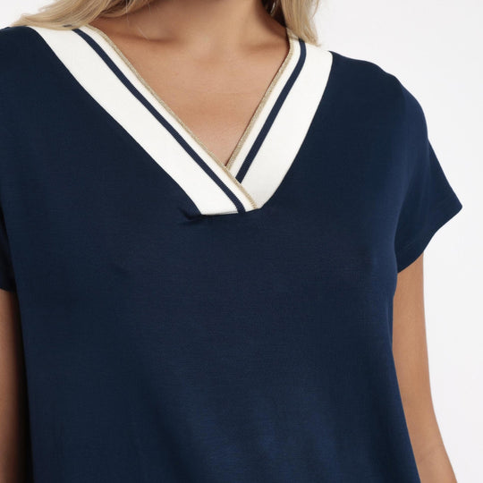 Pigiama mezza manica con dettaglio lurex e pantalone pescatora - 63053-0