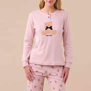 FA9251 - Pigiama donna in caldo cotone con stampa orsi e fiocchi