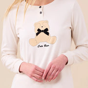 FA9251 - Pigiama donna in caldo cotone con stampa orsi e fiocchi