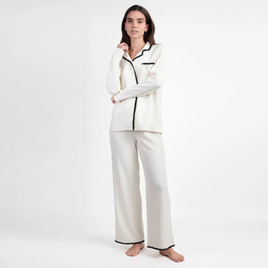 63615-0 - Pigiama aperto avanti stile camicia in mussola