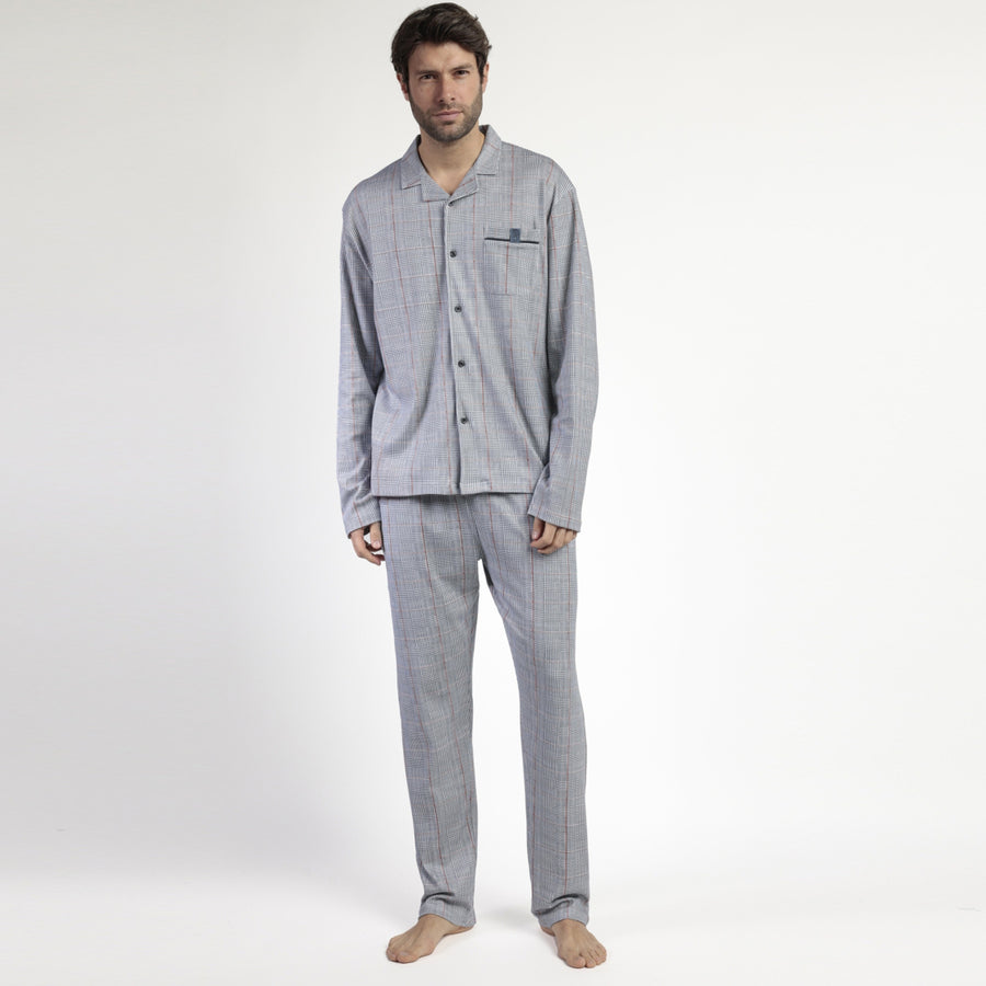 63796-0 - Pigiama uomo caldo cotone aperto avanti principe di galles