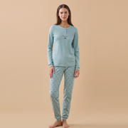 FA9733AB - Pigiama caldo cotone pantalone lungo con polsino bonjour fiocco Noidìnotte
