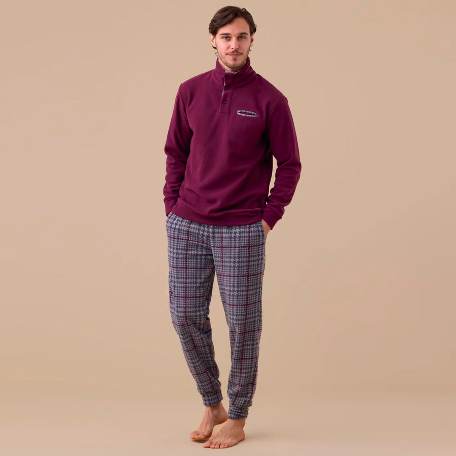 FC3195 - Pigiama uomo invernale in micropile pantalone principe di galles con polsini