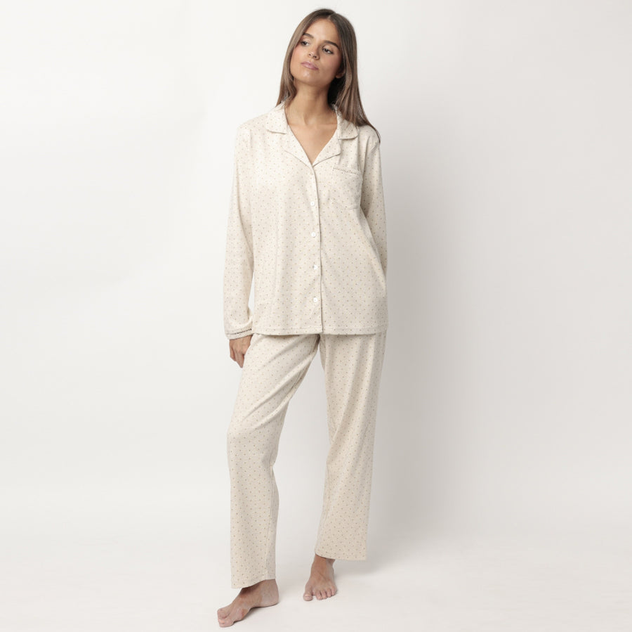 63637-0 - PPigiama aperto avanti con pois