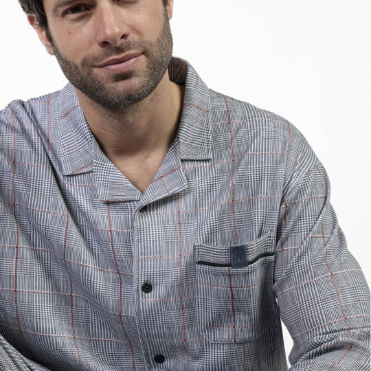 63796-0 - Pigiama uomo caldo cotone aperto avanti principe di galles