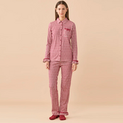 FA9815AB VICHY - Pigiama donna invernale in caldo cotone con pantalone lungo con rouches.
