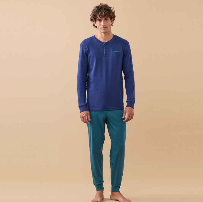 FC3312AB - Pigiama caldo cotone pantalone lungo con polsino Noidìnotte