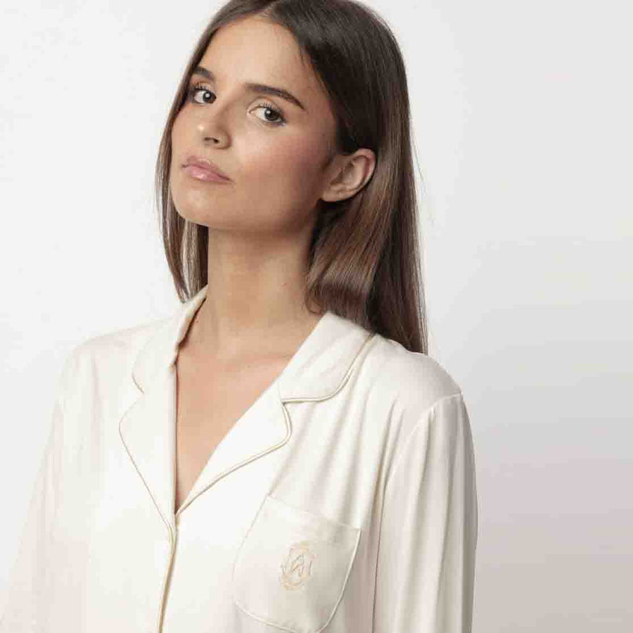 61440-0 - Camicia da notte in modal con bavero aperto avanti