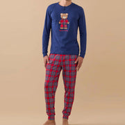 FA9284 - Pigiama donna caldo cotone orsetto tartan