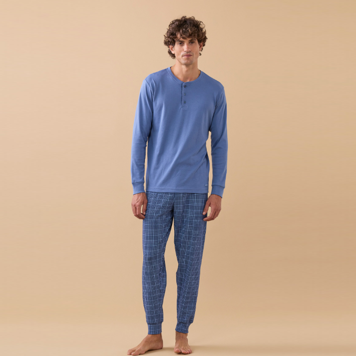FC3314AB - Pigiama caldo cotone pantalone lungo con polsino