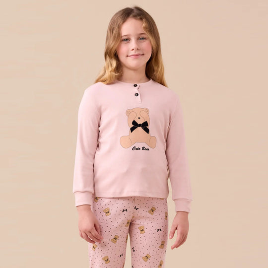 FE2532 - Pigiama bimba in caldo cotone con stampa orsi e fiocchi
