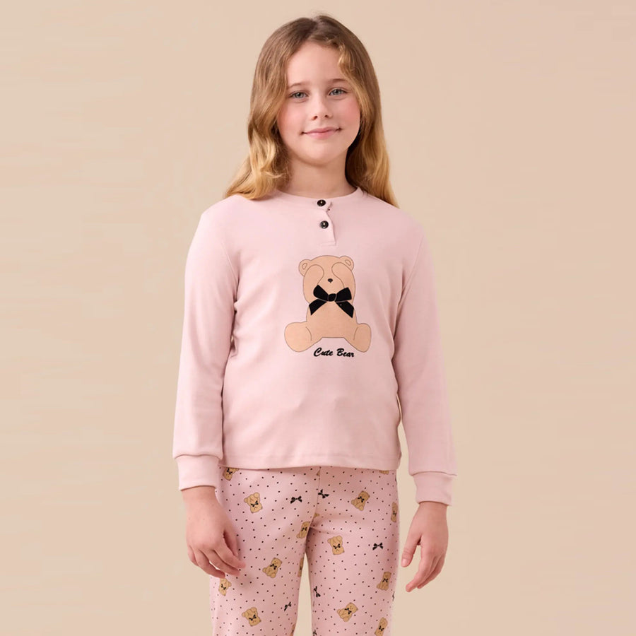 FE2532 - Pigiama bimba in caldo cotone con stampa orsi e fiocchi