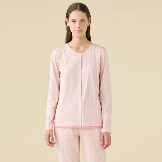 FA9489AB - Pigiama manica lunga in jersey di cotone aperto avanti