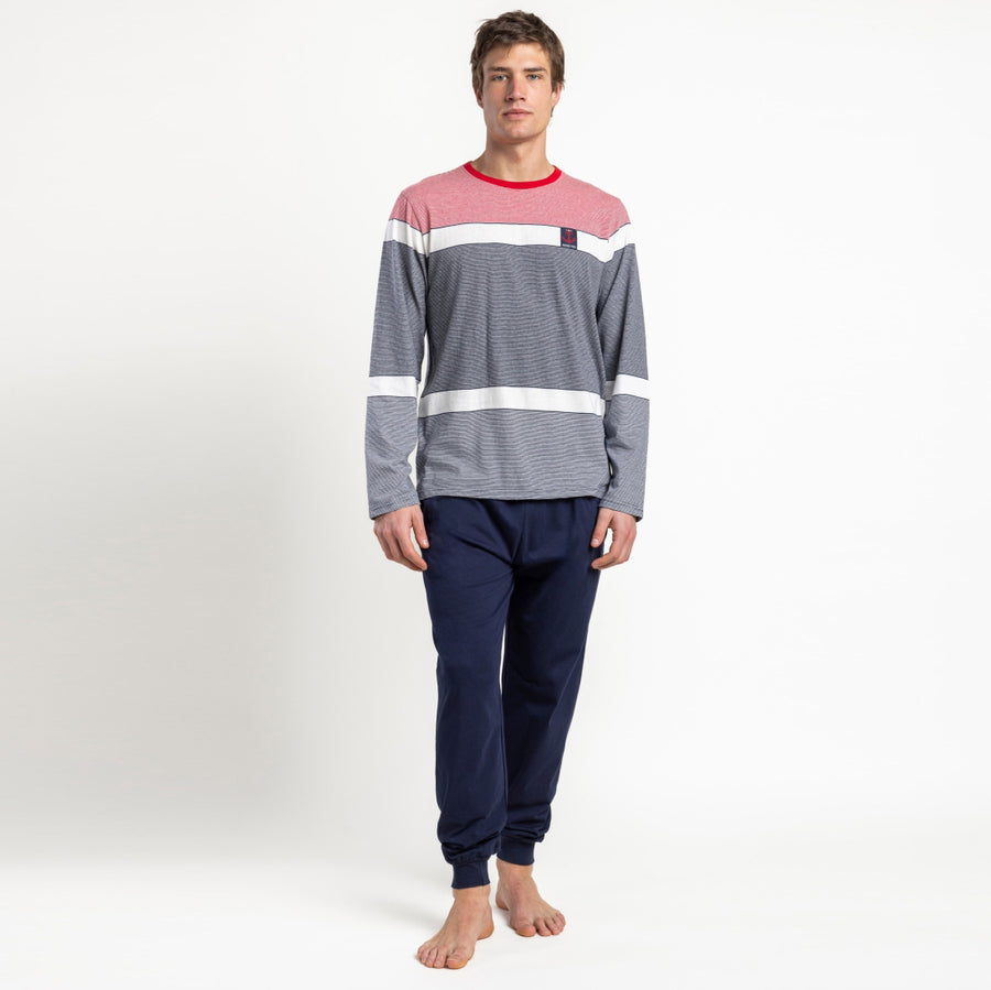 Pigiama uomo manica lunga girocollo e pantalone lungo con polsini- 64175-0