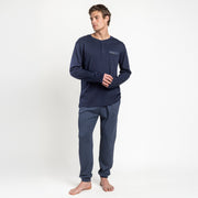 64181-0 - Pigiama a maniche lunghe in maglia di cotone interlock con colletto button-down e pantaloni lunghi