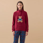 FA9386 -Pigiama in pile con orsetto ricamato scozzese