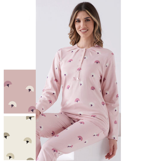 4138L - Pigiama caldo cotone serafino con fiori