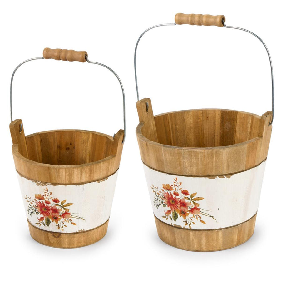 Set 2 Secchi Emily - Secchi in legno con fiori