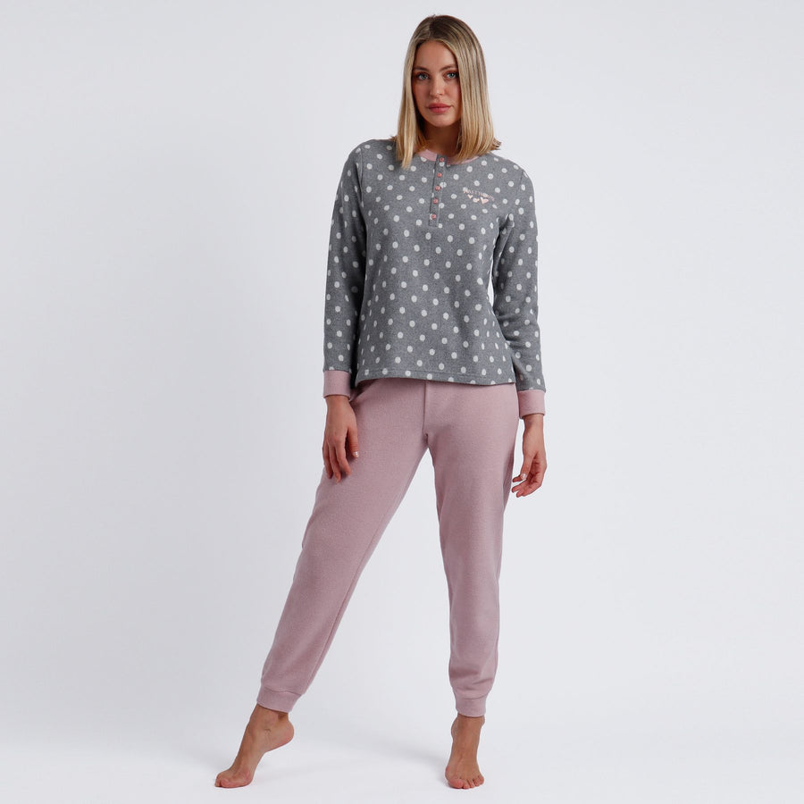 Pigiama in punto milano serafino con polsini e fantasia pois - 60089-0