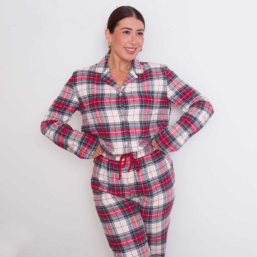 Pigiama Noidìnotte in morbida flanella tartan aperto avanti - FA8361AB