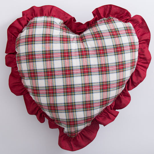 Cuscino Cuore Tartan - Cuscino decorativo Natalizio a forma di cuore con rouche
