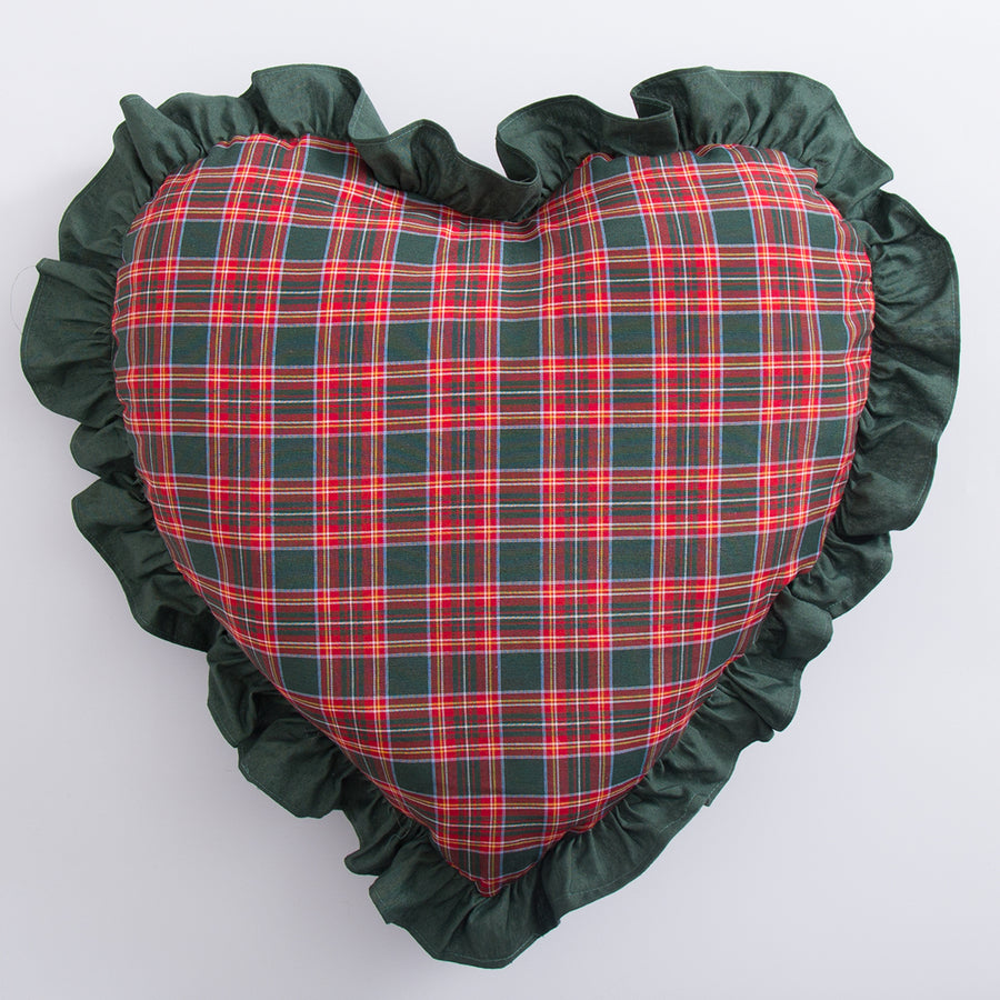 Cuscino Cuore Tartan - Cuscino decorativo Natalizio a forma di cuore con rouche