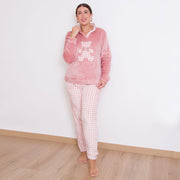 Pigiama Noidìnotte orso vichy in coral con pantalone vichy - FA8419AB