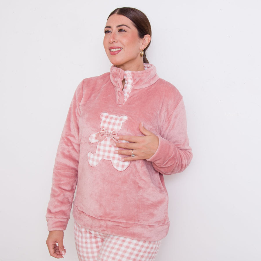 Pigiama Noidìnotte orso vichy in coral con pantalone vichy - FA8419AB